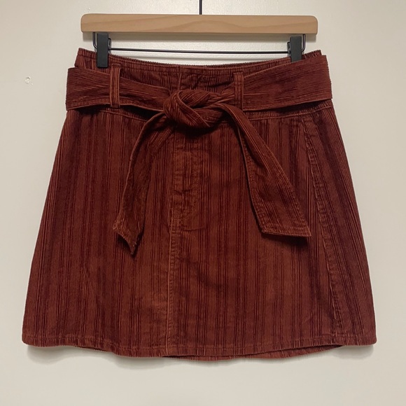 Rewash Dresses & Skirts - REWASH | Brown Corduroy Belted Mini A-Line Skirt